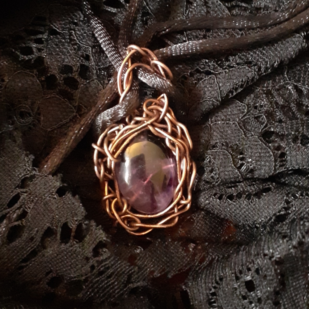 Genuine Amythest and twisted wire pendant